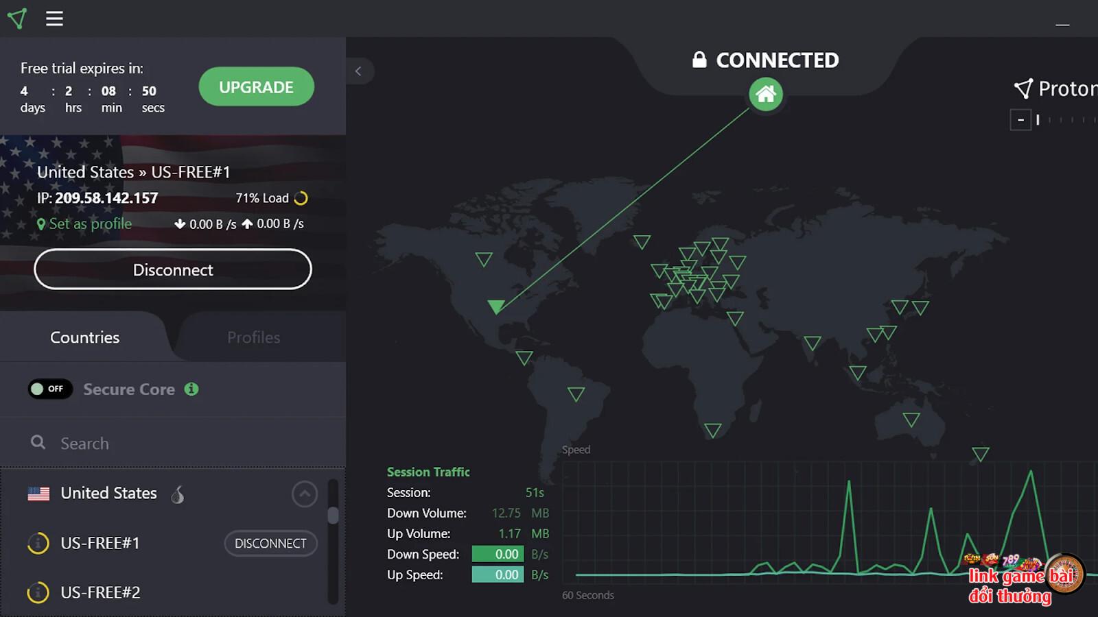 Giao diện chính của phần mềm ProtonVPN