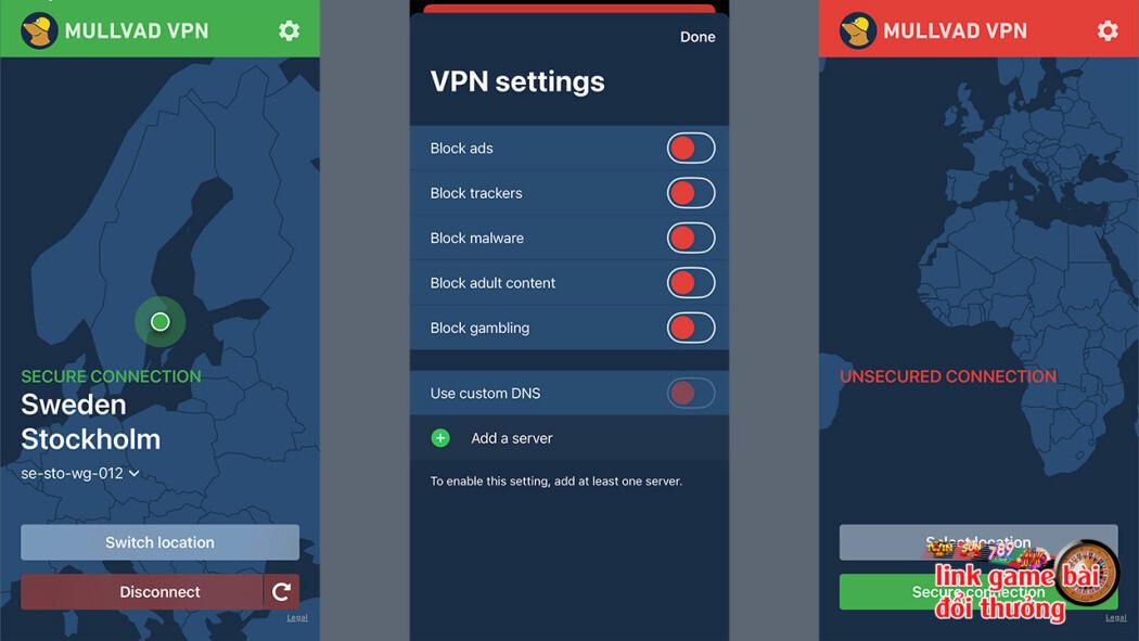 Giao diện hiện đại, dễ sử dụng của phần mềm Mullvad VPN